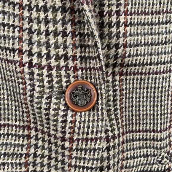 VTG Equestrian Blazer Womens 6P Brown Plaid Wool Blend Velvet Collar Preppy City - Picture 3 of 15